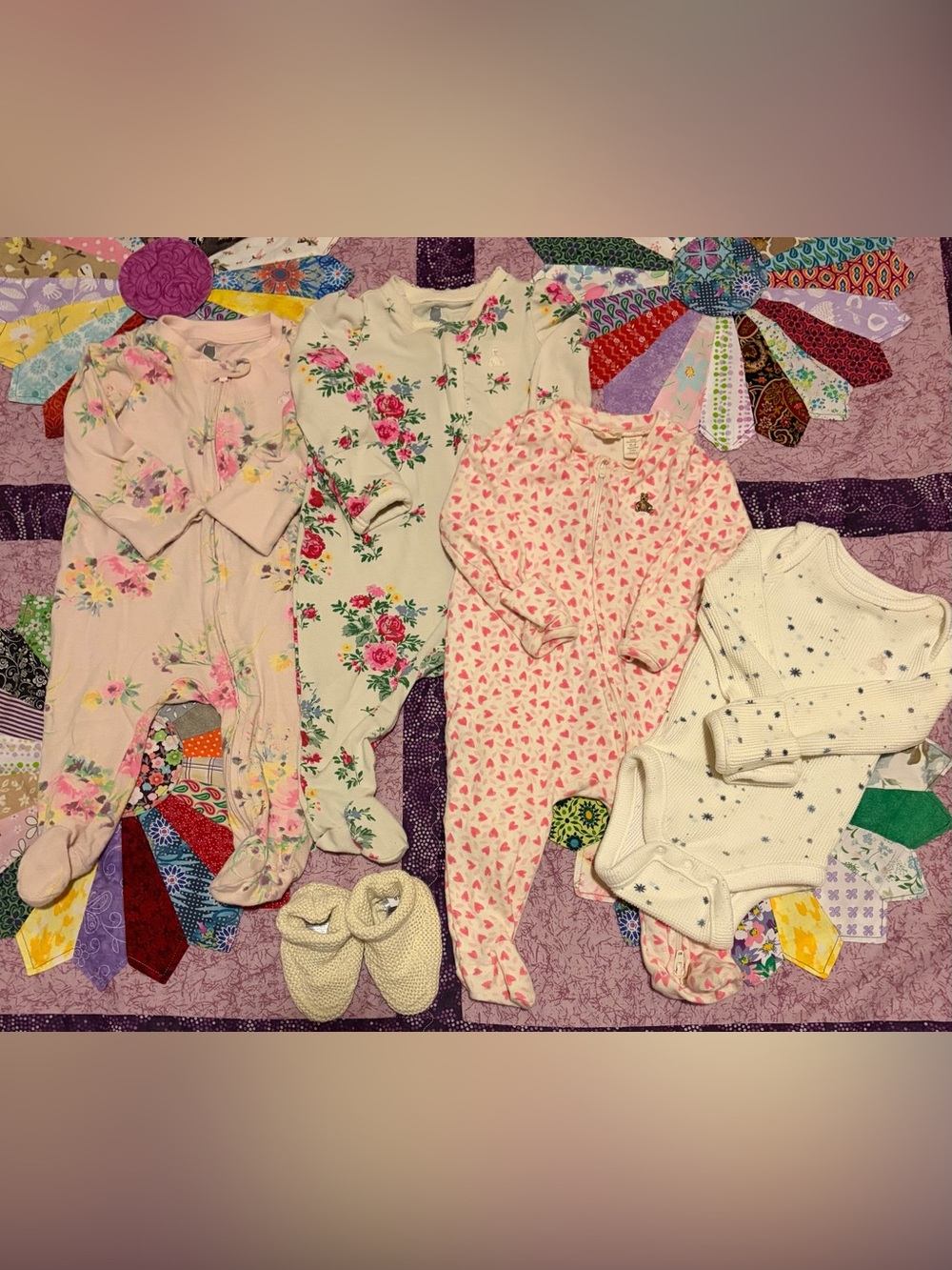 Baby Gap 0-3 Month Bundle- 3 Footed Sleepers, 1 Long Sleeve Bodysuit, Slippers